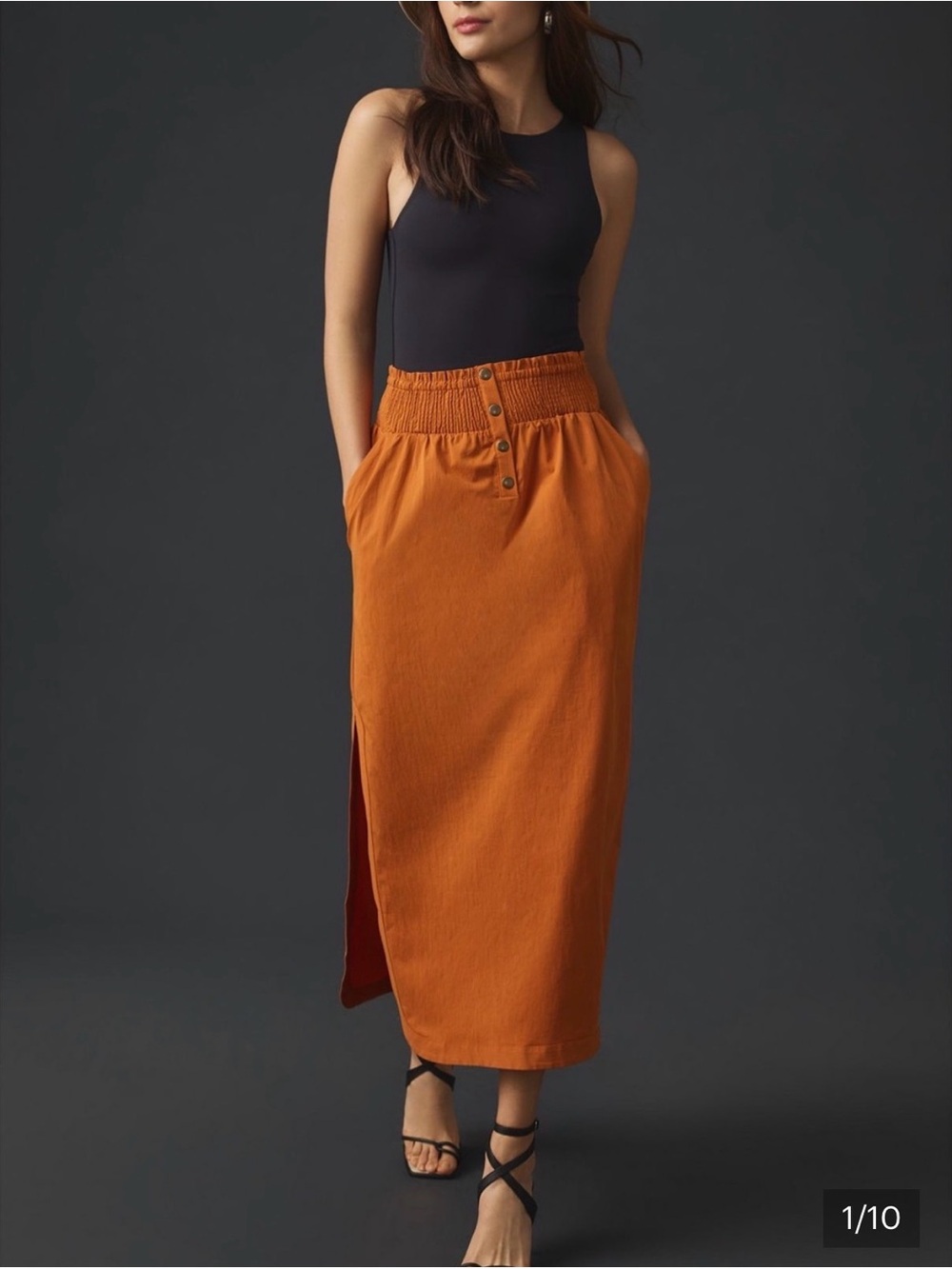 Anthropologie Rust Orange Maxi Skirt with Smocked Waist
